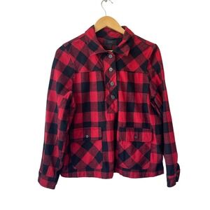 J.Crew Womens Red Black Buffalo Plaid Flannel Pullover Top Size M Henley Preppy